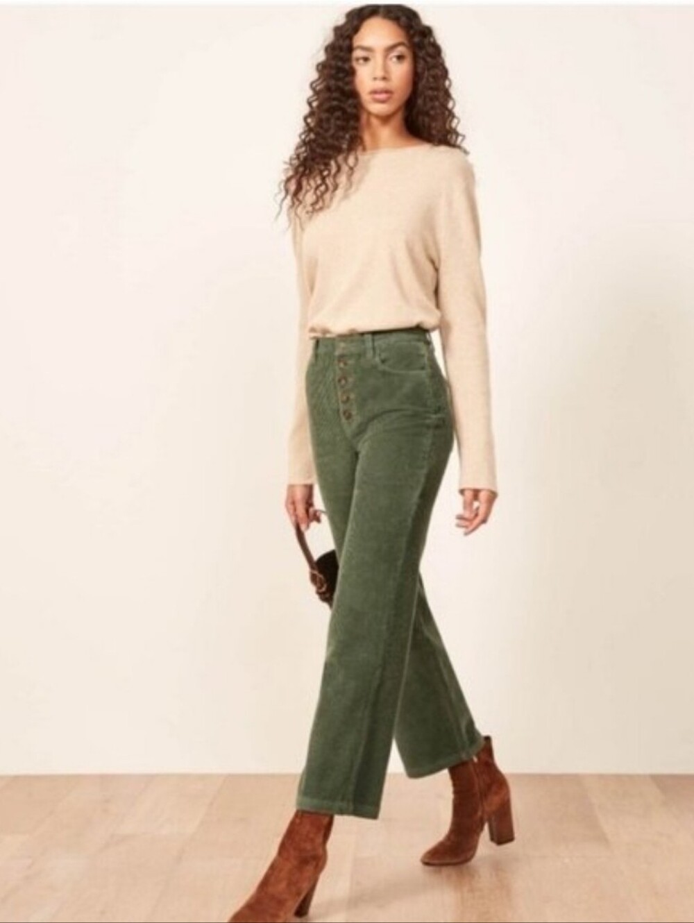 Reformation Corduroy Austin Army Green Ankle Pants 26
